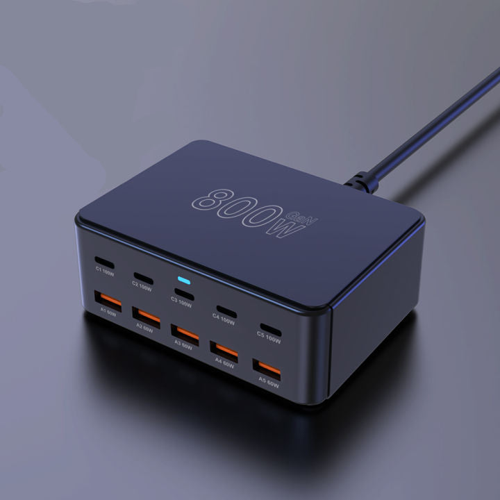 800W USB C GaN Charger 100W PD3.0 PPS QC3.0 Multiport Fast Charging Station for iPhone 15 16 Samsung Macbook Pro Laptops Tablets