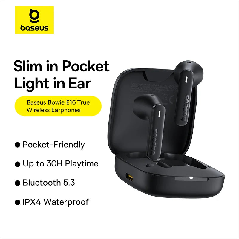 Baseus Bowie E16 Wireless Earphone Bluetooth 5.3 Earphones 30H Long Battery Life IPX4 Waterproof True Wireless Headphone Earbuds